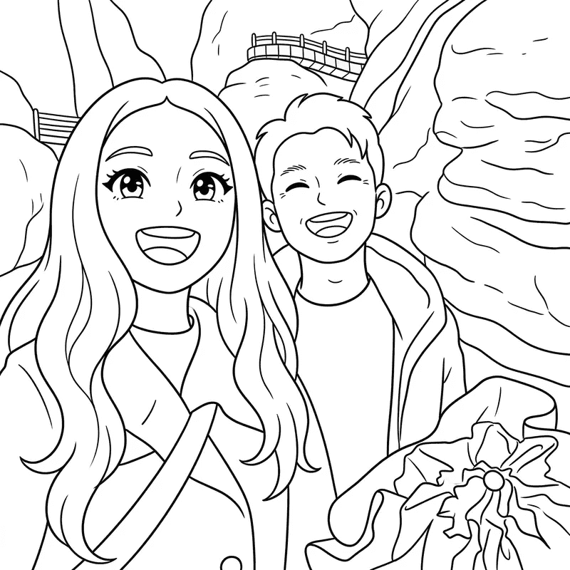 A downloadable DoodleMi coloring page made from a couple's photo