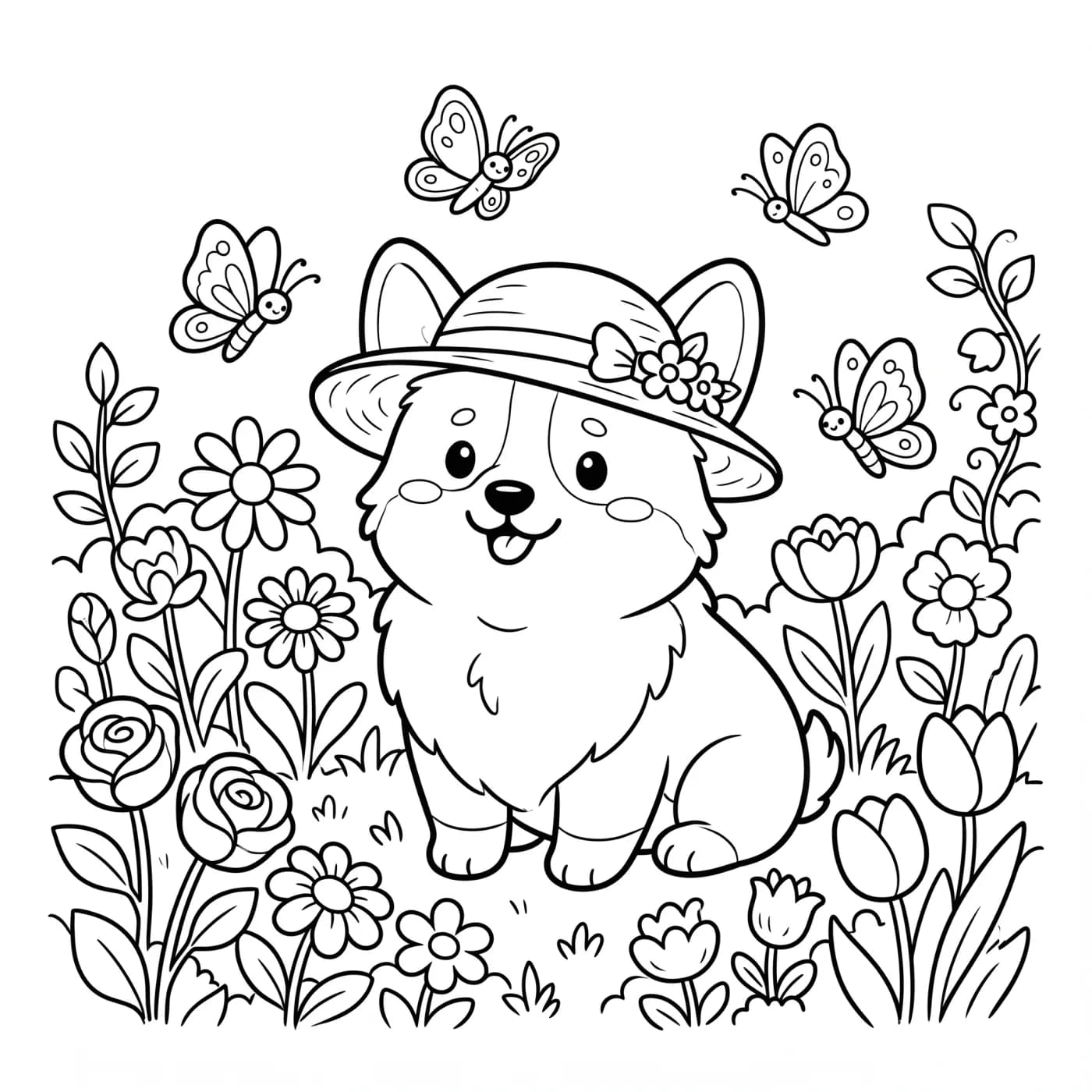 Corgi flower garden