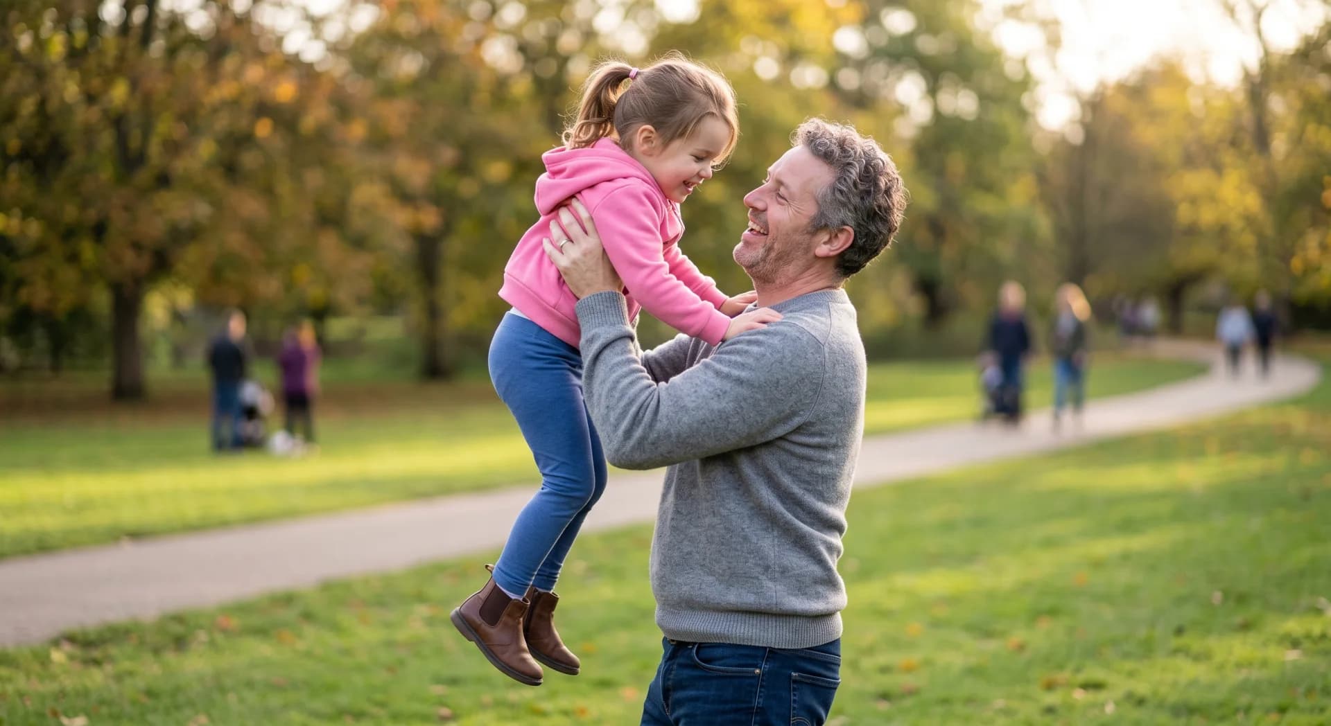 A dad playing with his daughter at the park