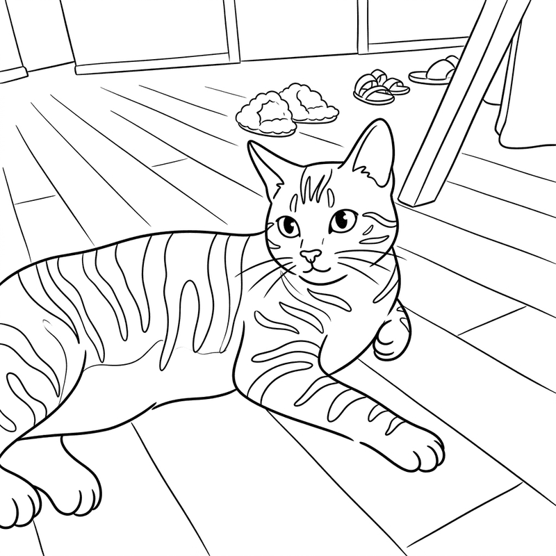 Tabby cat coloring page made from a photo
