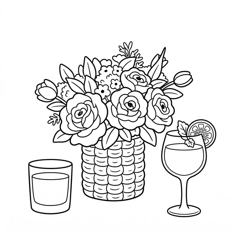 Flowers coloring page made from a photo