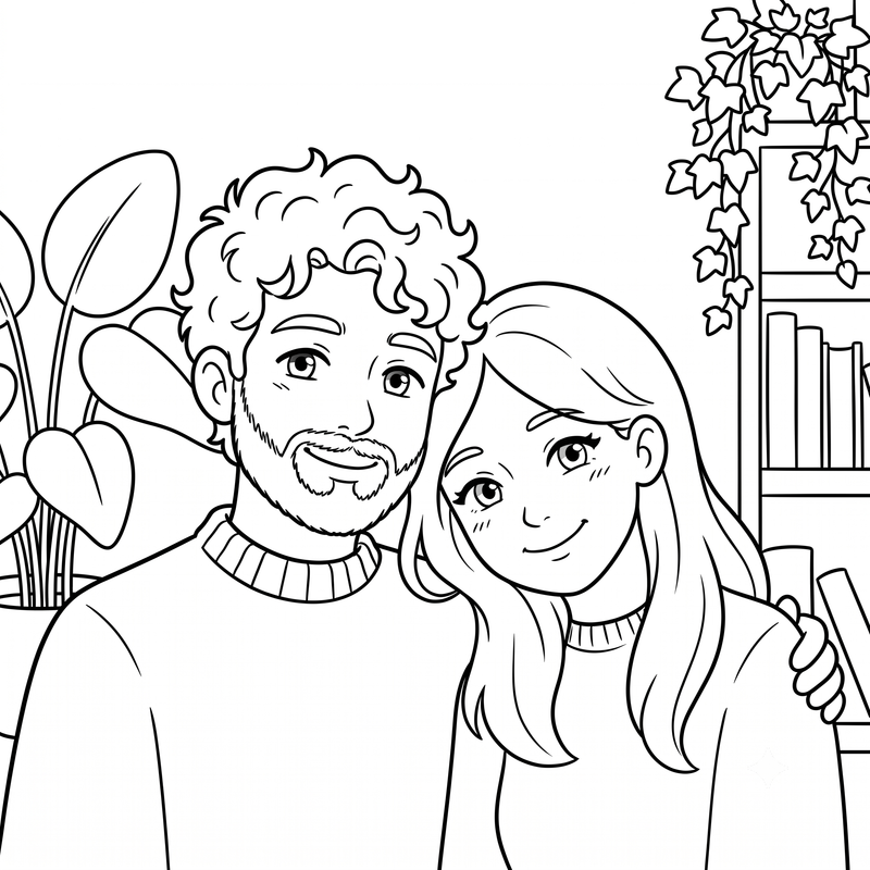 Couple coloring page made from their photo